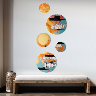 Jeu de formes géométriques colorées orange et bleu I - ensemble de 5 ronds géométriques