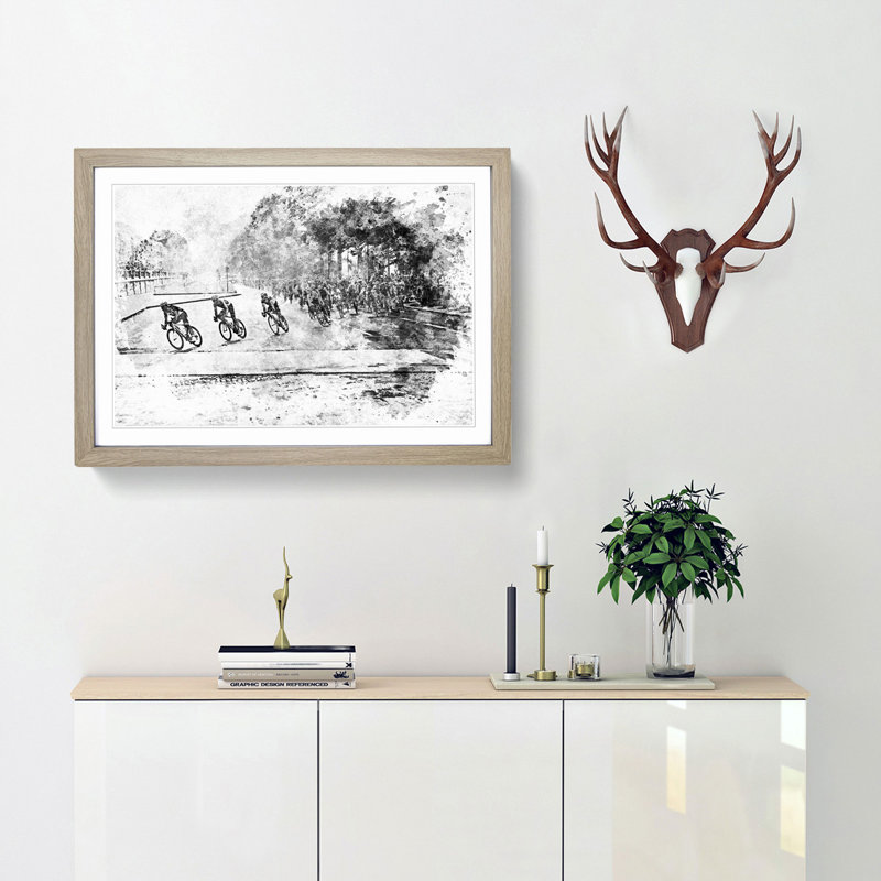 Tour de France Cycling in Abstract - Framed Print, 36cm H x 48cm W x 2cm D, Oak Framed