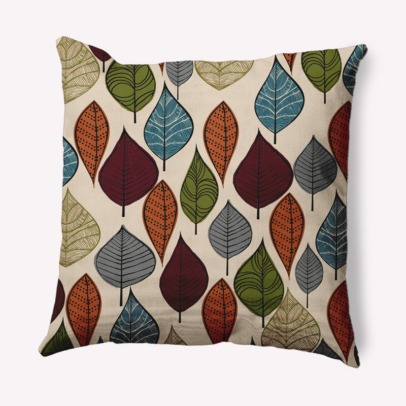 Coussin décoratif intérieur / extérieur Autumn Leaves, 16 po x 16 po, Gris/brun/vert