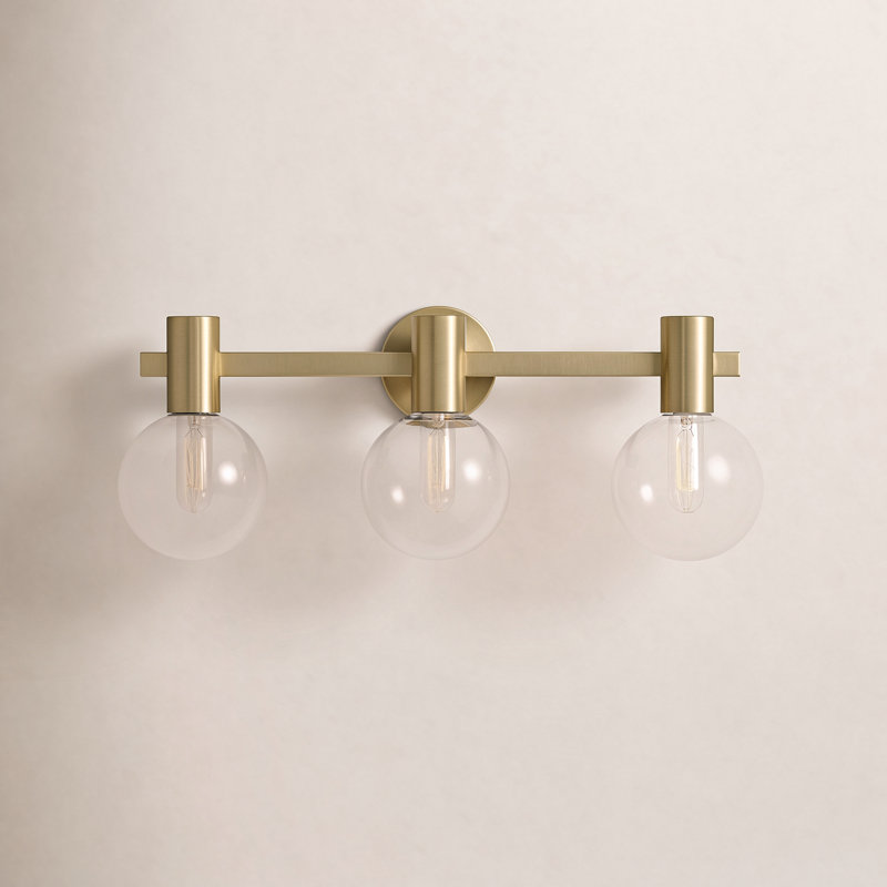  Wright 3-Light Bathroom Vanity Light in Warm Brass, 10" H x 25" W x 25" D, Gold, 3 Lights