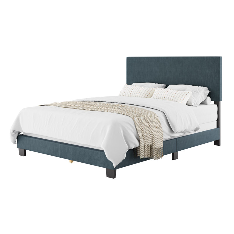 Lit tapissier Arlea, Grand, Polyester bleu