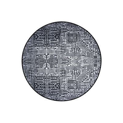 Round Black Abstract Shape Detailed Woven Base Modern Decorative Machine Washable Rug