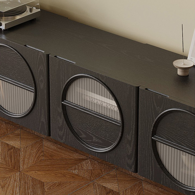 Solid Wood & Glass Accent TV Stand, Black