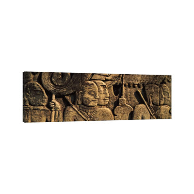 Sculptures In A Temple, Bayon Temple, Angkor, Cambodia - Wrapped Canvas Panoramic Print