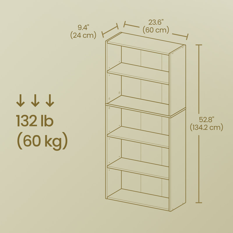 5-Tier Standard Bookcase, White
