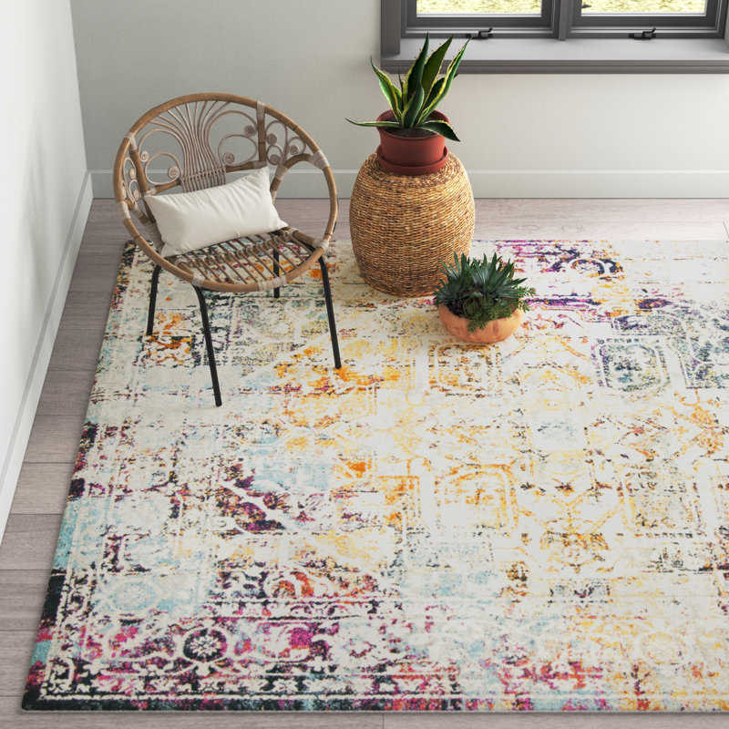 Tapis ivoire / turquoise Christa, Rectangle 8 pi x 10 pi