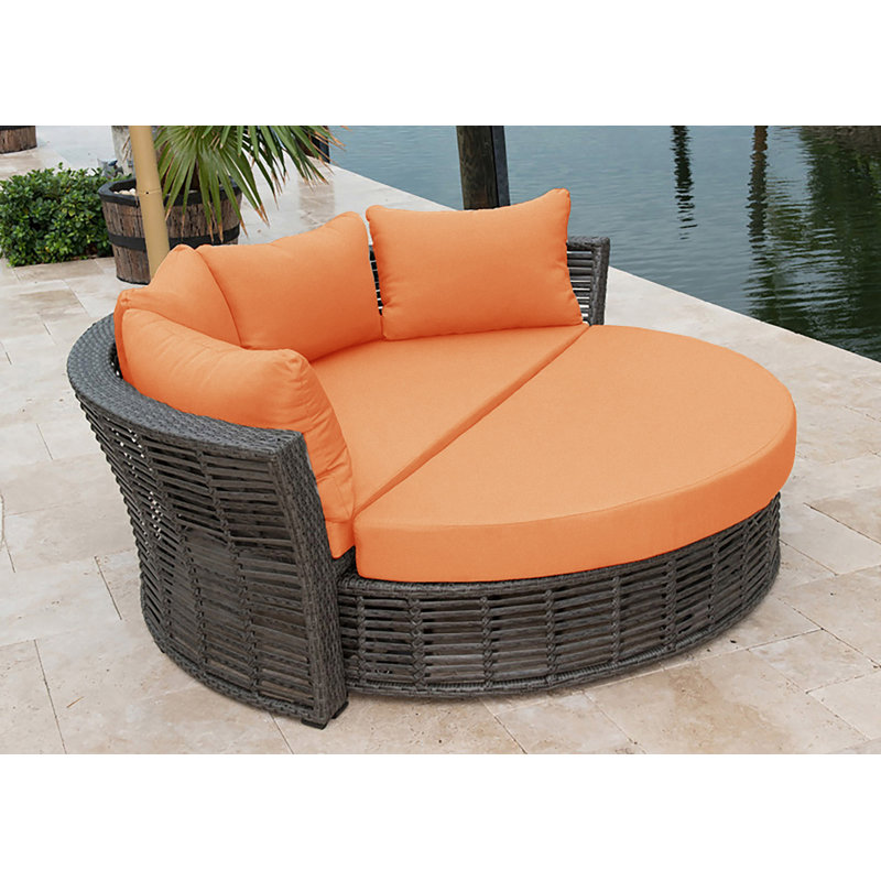 Westerman 73'' Wide Circle Wicker Patio Daybed with Cushions, Canvas Tuscan