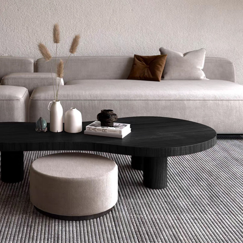 Modern simple wabi-Sabi wind log tea table, 13.77" H x 47.24" L x 25.59" W, Black/Dark Walnut