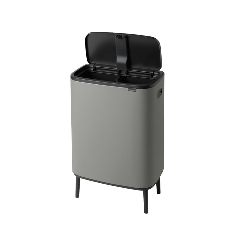 Brabantia Bo Touch Top Hi Dual Compartment Recycling Trash Can, 2 x 8 Gallon (2 x 30 Liter), Mineral Concrete Gray