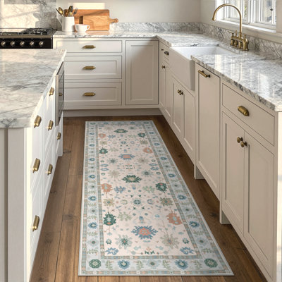  Modern Oushak Washable Rugs, Boho Rug for Living Room, Soft Ultra-Thin Colorful Vintage Floral Rug for Bedroom