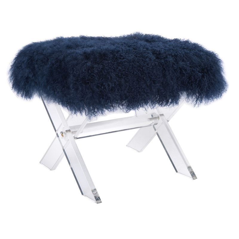 Repose-pieds standard carré de 20,1 po Lindola, Peau de mouton bleu marine