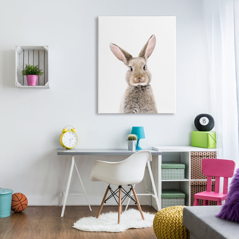 «Rabbit Face», art mural sur toile par Sissi et Seb, H 48 po x l 36 po x P 1,5 po