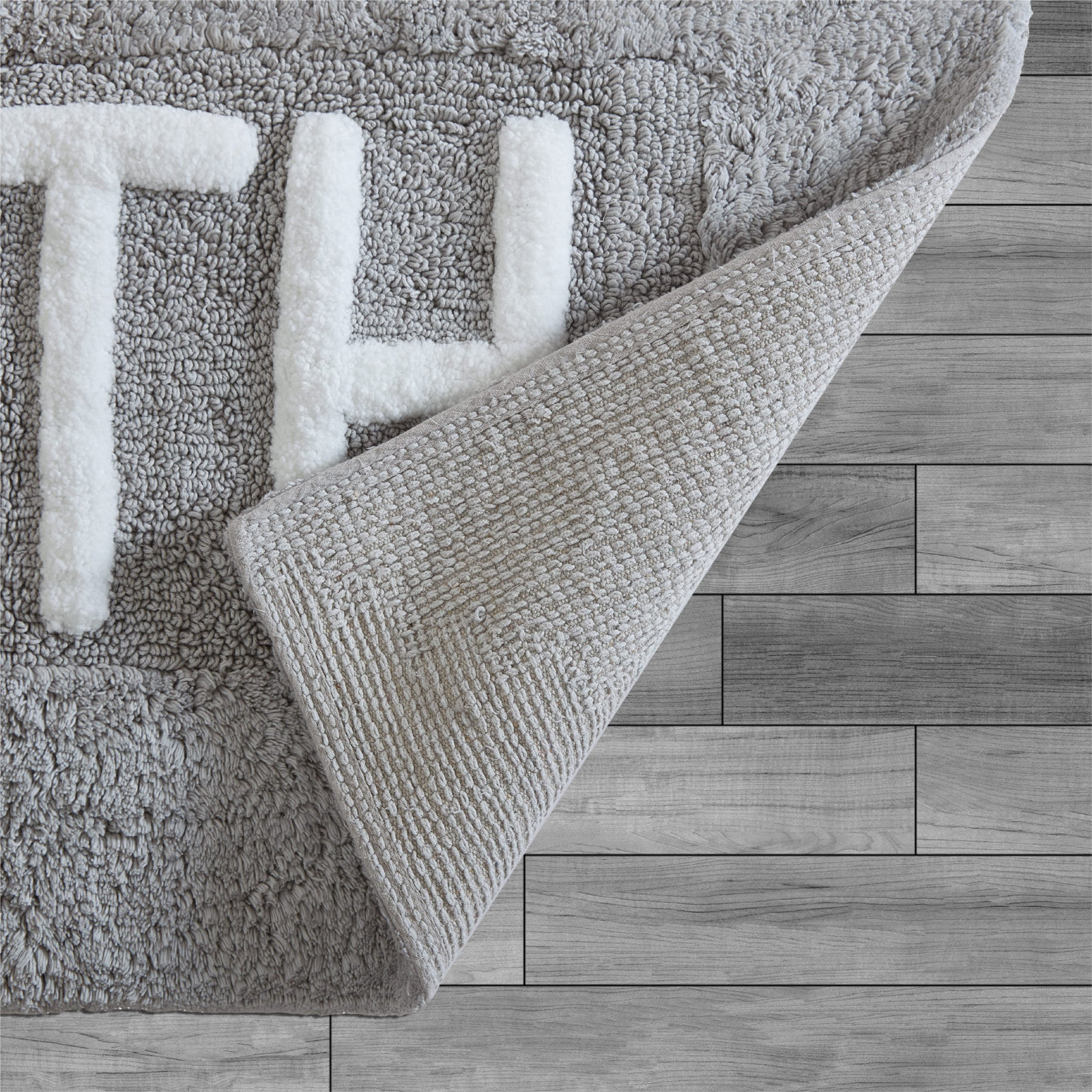 Cotton Blend Non-Slip Bath Rug, Light Gray