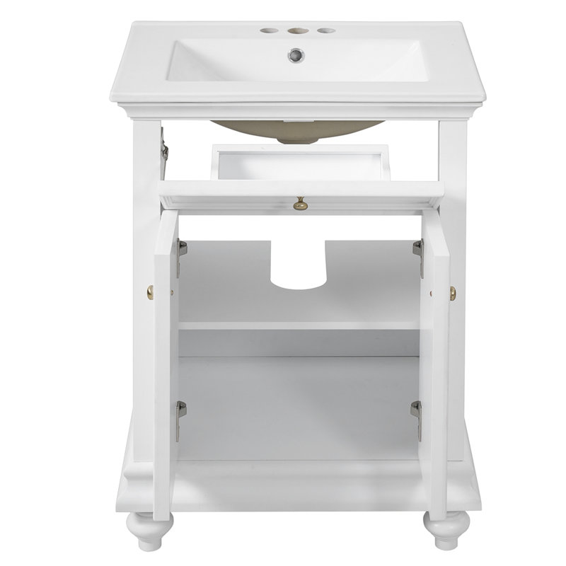 Meuble-lavabo moderne de 24 po avec tiroir basculant et charnières à fermeture douce, White