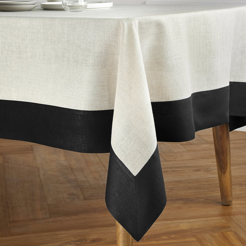 Contempo - 100% Pure Linen Tablecloth, 120" x 60", Black/Natural