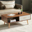 Table basse Boho avec pieds en bois massif et tiroir de rangement coulissant-322085552