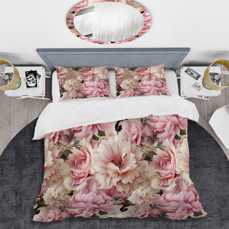 Ethereal Rococo Flourish Victorian Pattern XX Floral Duvet Cover, Queen Duvet Cover + 2 Standard Shams
