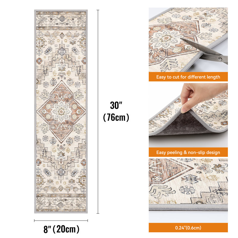 Tapis d'escalier intérieur antidérapant, Crème, crème