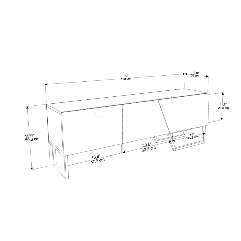Badamo 59" TV Stand for TVs up to 70", White/Black Marble/Black