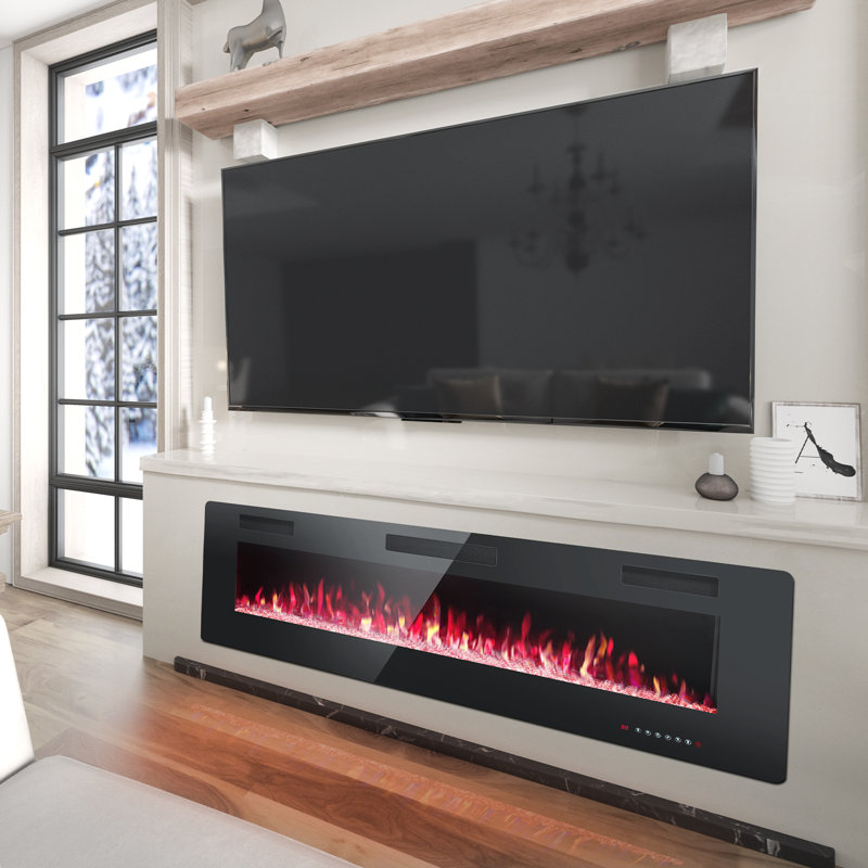 Recessed&Wall Mounted Electric Fireplace,750W/1500W,Remote Control With Timer, Adjustable Flame, 18.11" H x 42" W x 3.85'' D