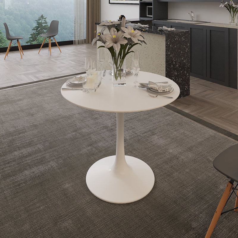 Table de salle à manger / table basse moderne Shrivastava Mid Century, H 29,5 po x L 35,5 po x l 35,5 po, Blanc