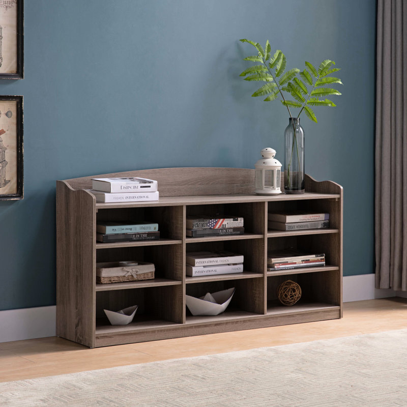 Rangement pour chaussures en bois taupe foncé avec neuf options de tablettes pour le vestibule, fini