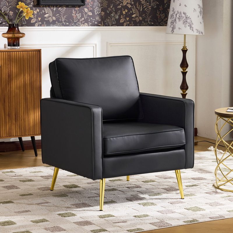 Bakker 31.5 Wide Club Chair, Black Faux Leather