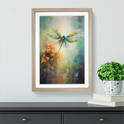 Dragonfly Impressionism - Single Picture Frame Print on Wood