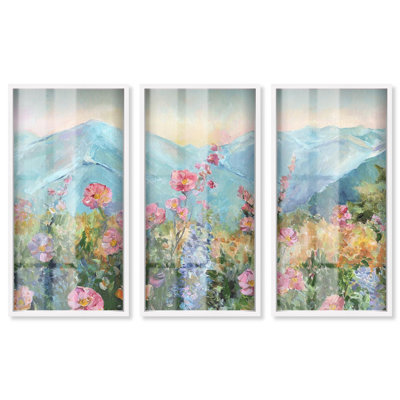 L'Air de la Floraison - Ira Comleva Brightlingsea, Grande reproduction sous verre en trois parties par Art Remedy, cadre blanc, 22 x 44