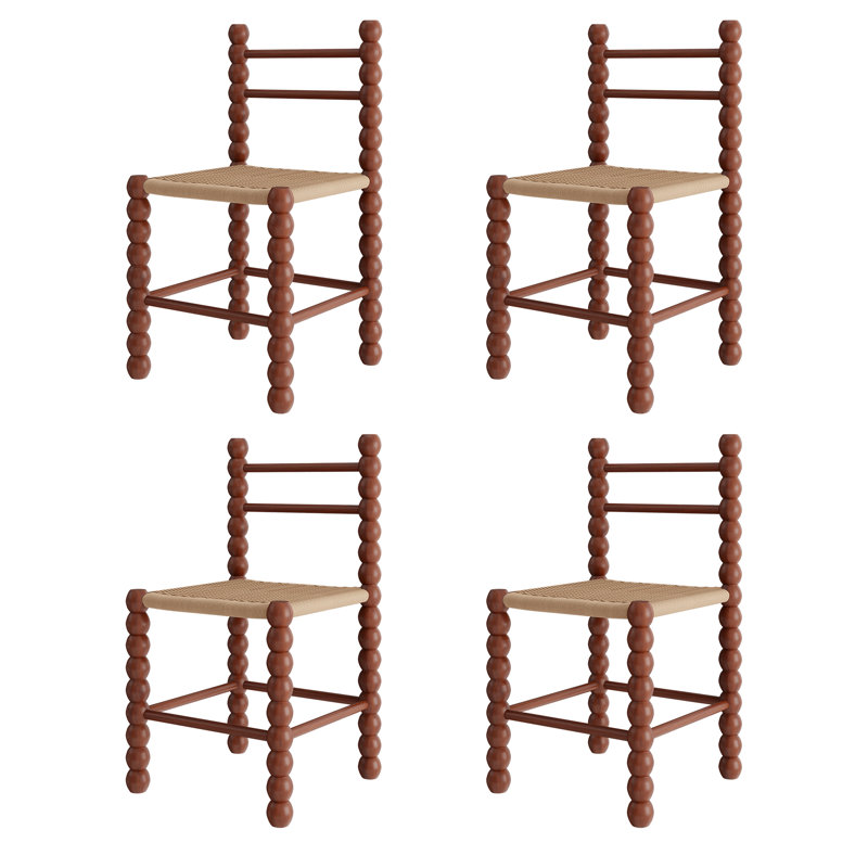 Solid Wood Woven Back Side Chair Dining Chair (Set Of 4), Walnut