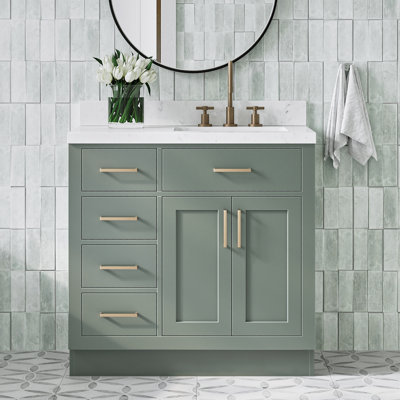 Osoria 36'' Solid Wood Single Bathroom Vanity Base Only, Right Offset Base Cabinet without Top
