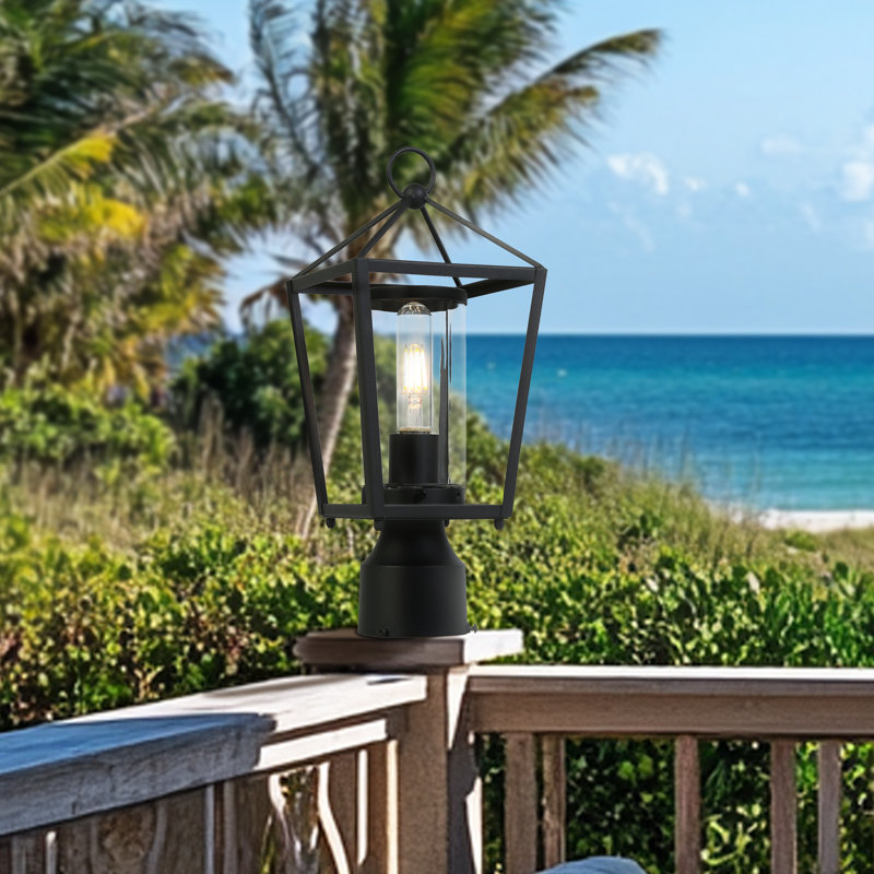 Modern 1-Light Outdoor Black Post Light Pier Mount Lantern Head