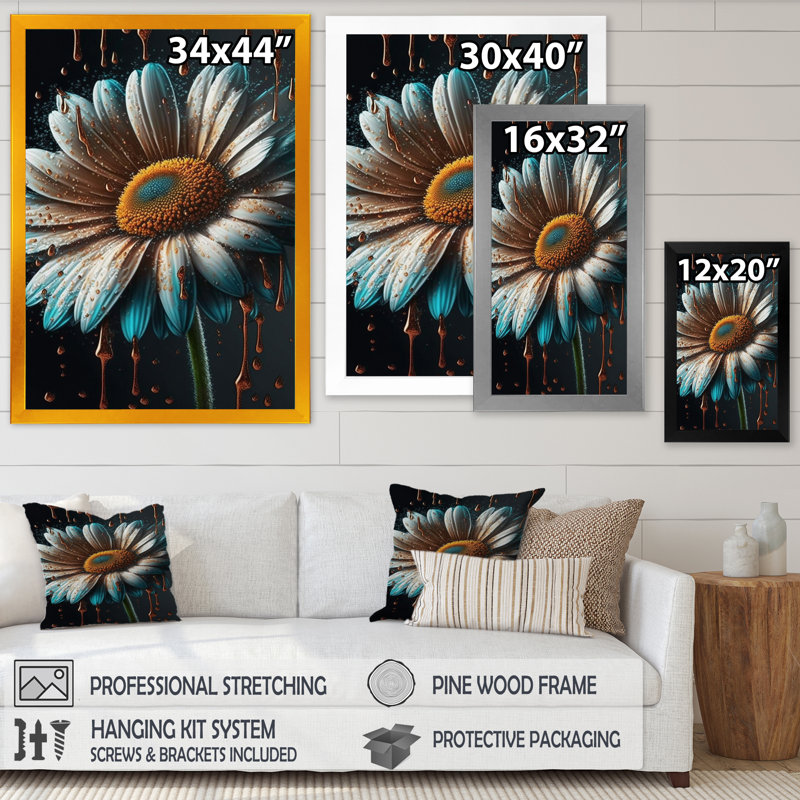 «Modern Blooming Daisy III», reproduction sur toile, Cadre photo noir, H 44 po x l 34 po x P 1,5 po