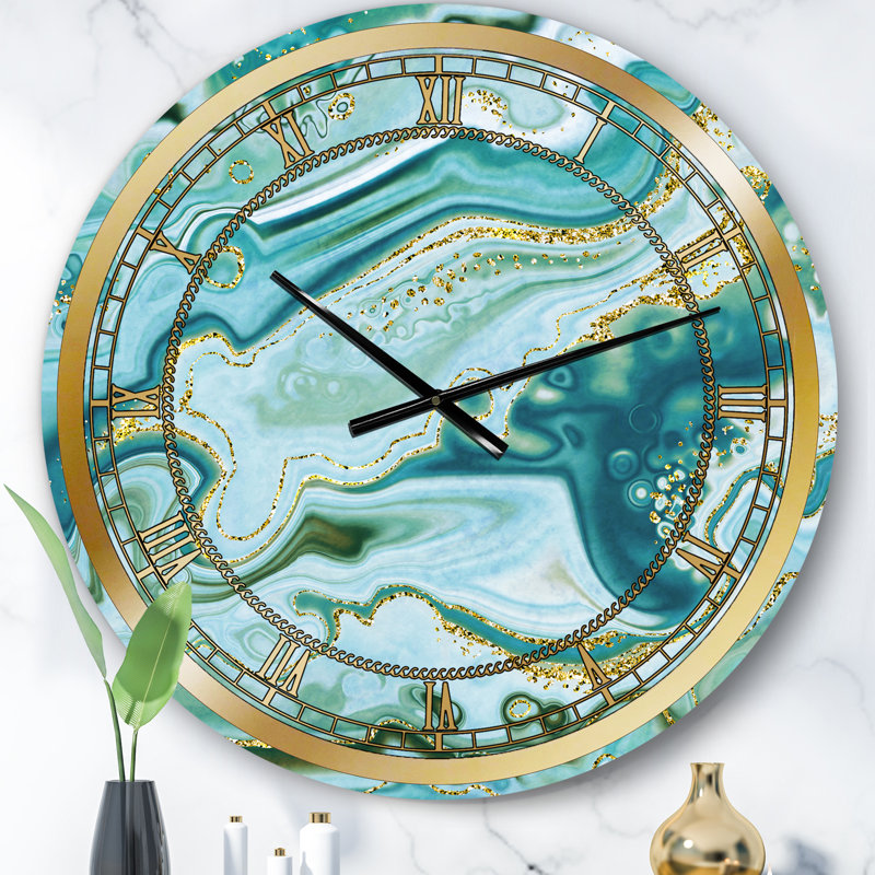 Marbre océan bleu doré - horloge murale moderne, Moyen