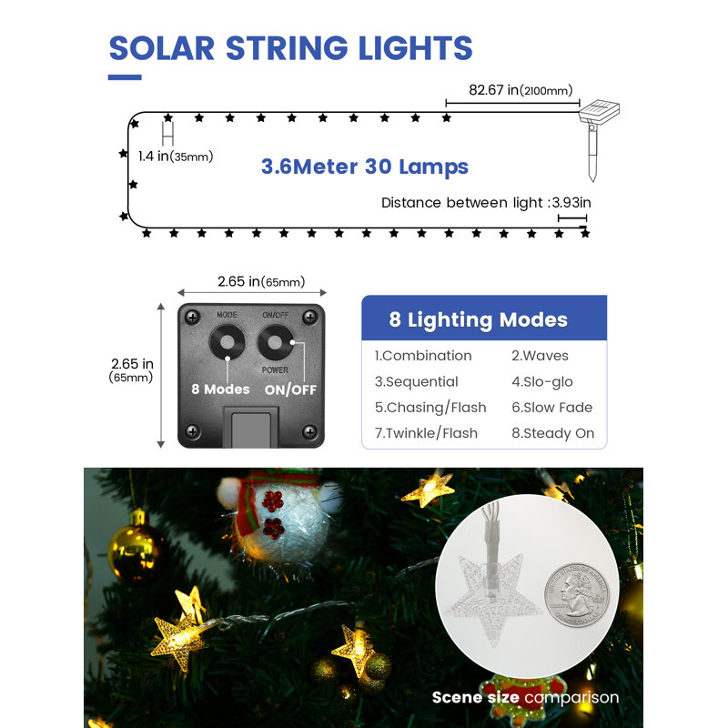 Guirlande lumineuse à énergie solaire pour l'extérieur 30 lumières DEL Berenize