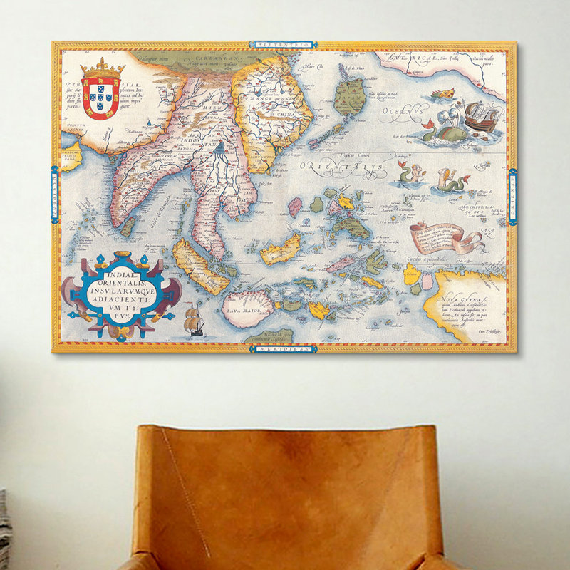 Antique Map East Asia, impression sur toile, H 12 po x l 18 po x P 1,5 po, Pas de tapis, Toile tendue
