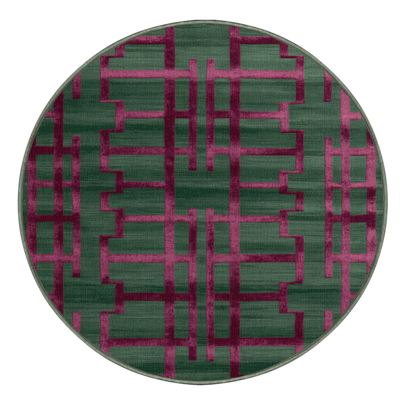 Machine Washable Trellis Green Area Rug, Round 8'
