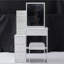 Petite coiffeuse 29,2 po avec tabouret de chevet gauche + tabouret rembourré, très grand miroir coulissant à droite, rangement multi-couches à grande capacité, commode pratique et pratique, convient aux petits espaces-140453408