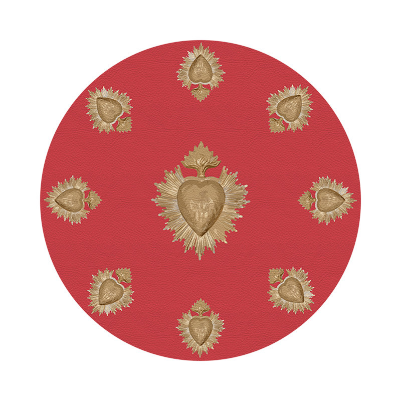 Ex Vote Orange Vegan Leather Round Coasters, Crimson