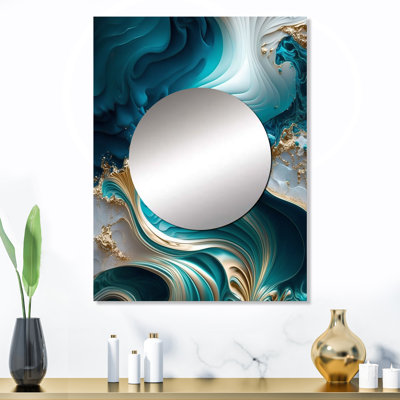 Murode abstraite Murdie Turquoise III - grand miroir mural abstrait, miroir décoratif moderne et contemporain, impression d'art en métal