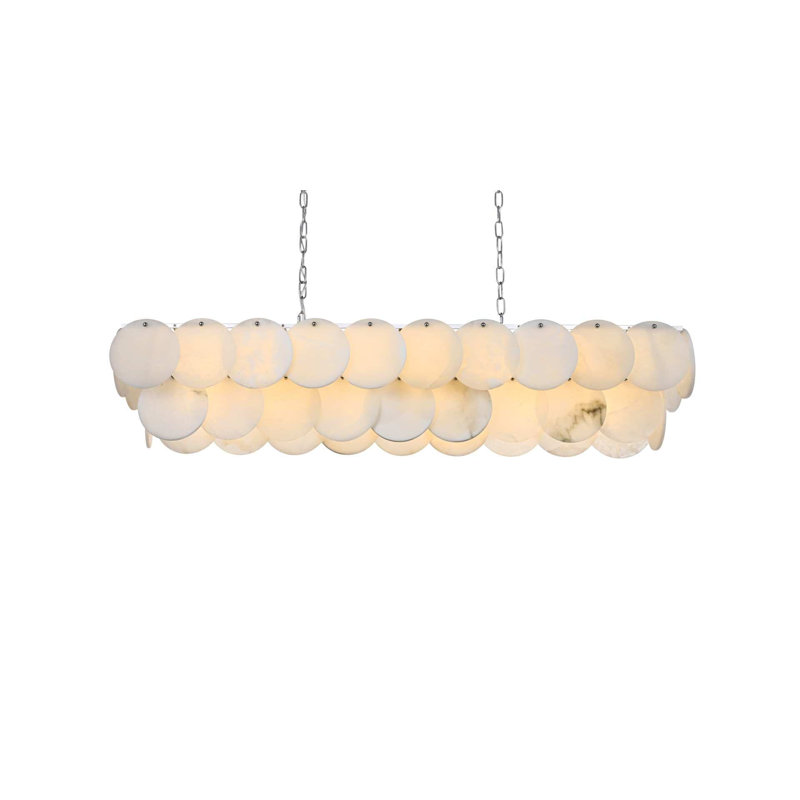 Lustre en albâtre de 48 pouces Ikeny, H 10 po x l 48 po x P 12 po, Chrome chrome, 20 lumières