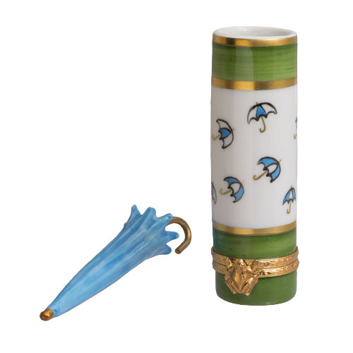 LIMOGES BOX: An Umbrella Stand with a blue umbrella