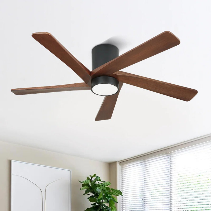 Ventilateur de plafond 48 po à 5 pales en bois massif avec ensemble d'éclairage et télécommande, Bois brun / noir, 48"