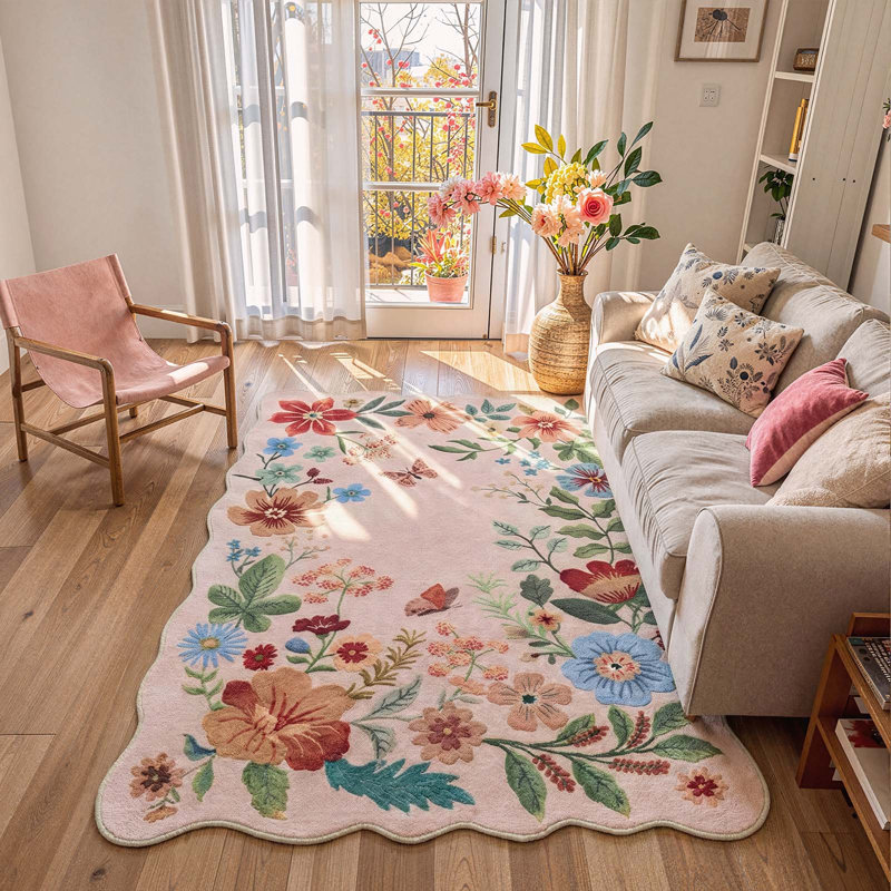 Tawann Machine Washable Floral Farmhouse Area Rug with Non-Slip Backing for Living Room, Dining Room, Bedroom