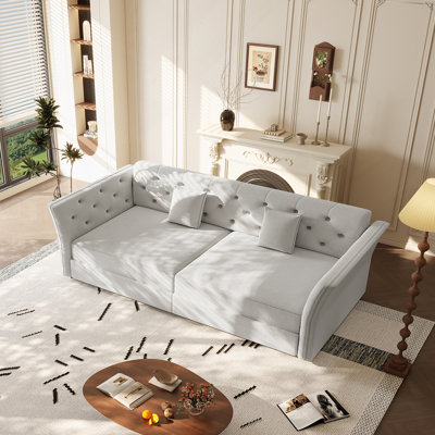 Grand canapé-lit escamotable, canapé-lit convertible avec motif capitonné en tissu fait à la main, causeuse en velours multifonctionnelle