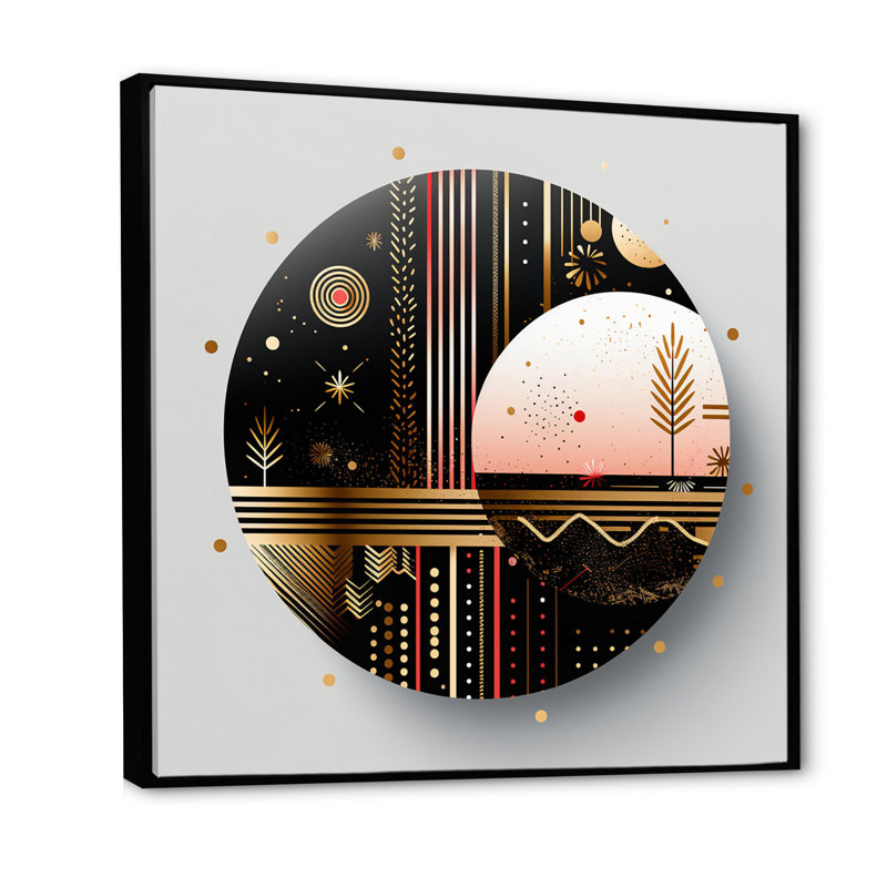Boho chic Bliss géométrique cercle Art - abstrait spirales murales, H 36 po x l 36 po x P 1,5 po, Cadre flottant noir