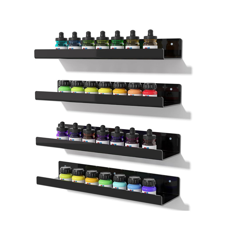 4 Pack Shelves for Wall, Floating Shelf ,No Drill, Wall Mounted Storage Shelf, Black