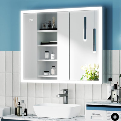 Recessed LED Lighted Medicine Cabinet with 3 Adjustable Shelves, Defogger, Outlets & USBs