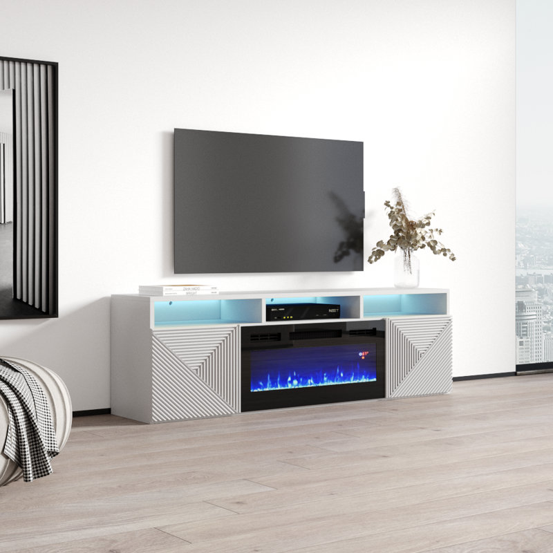 Meuble télé blanc avec foyer flottant 63 po Giza, Blanc