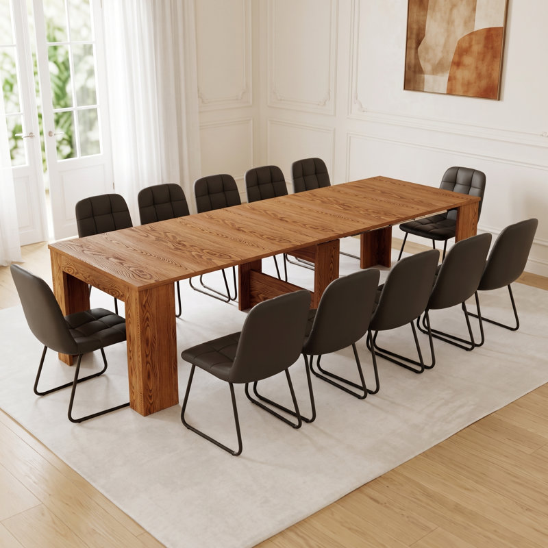 Haakon 118‘’ Kitchen Dining Table Set with Chairs, Extendable Console Table With Extension Leaves Holder, Dining Room Table, Seats 2-12, Space-saving Long Folding Dining Table Furniture( Table+ 12 Chairs)